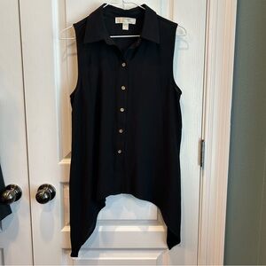 Michael Kors Women’s Black Sleeveless Gold Button-Down Side Tailed Top Size SM